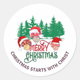 Leuke VROLIJKE KERSTMIS PADDENSTOEL Christelijk Ronde Sticker
