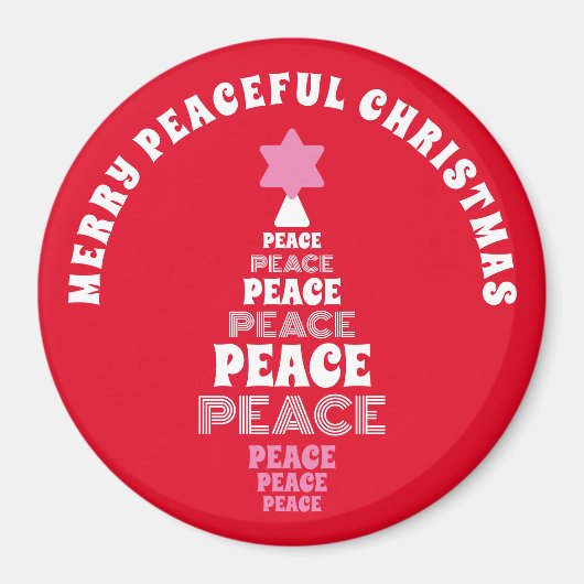 Leuke Vrolijke Kerstmis Roze en Rode Vredesboom Magneet (Voorkant)