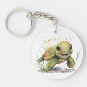 Leuke vrolijke schildpad acryl Sleutelhanger