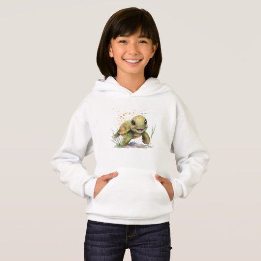 Leuke vrolijke schildpad meisje pullover hoodie (Voorkant volledig)