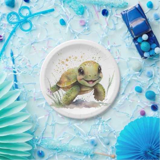 Leuke vrolijke schildpad papier Borden Papieren Bordje (Feest)