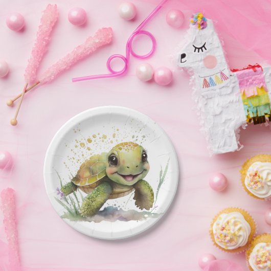 Leuke vrolijke schildpad papier Borden Papieren Bordje (Feest)
