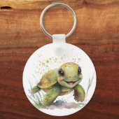 Leuke vrolijke schildpad Sleutelhanger (Voorkant)