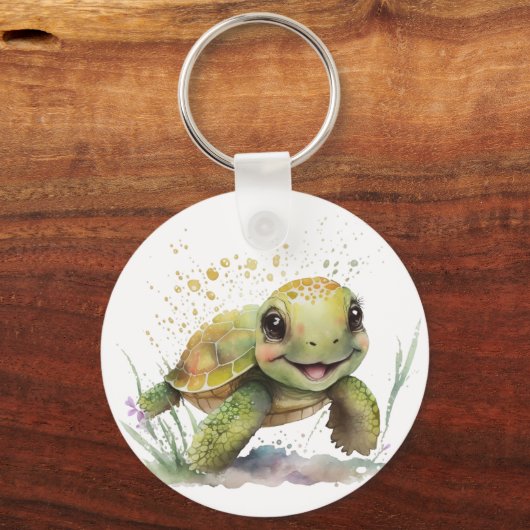 Leuke vrolijke schildpad Sleutelhanger (Voorkant)