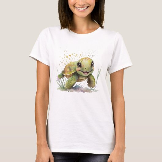 Leuke vrolijke schildpad vrouwen T-shirt (Voorkant)