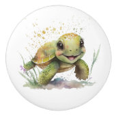 Leuke vrolijke tortoise keramische knop (Voorkant)