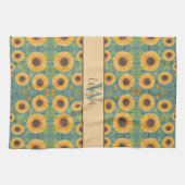 Leuke vrolijke zonnebloem aangepaste naam Initiaal Theedoek (Horizontaal)