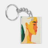 Leuke vrouw Portret Moderne Abstracte Custom Sleutelhanger (Voorkant Links)