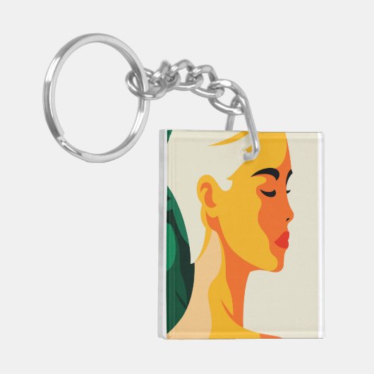 Leuke vrouw Portret Moderne Abstracte Custom Sleutelhanger (Voorkant Links)