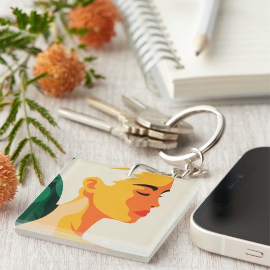 Leuke vrouw Portret Moderne Abstracte Custom Sleutelhanger (Voorkant Rechts)