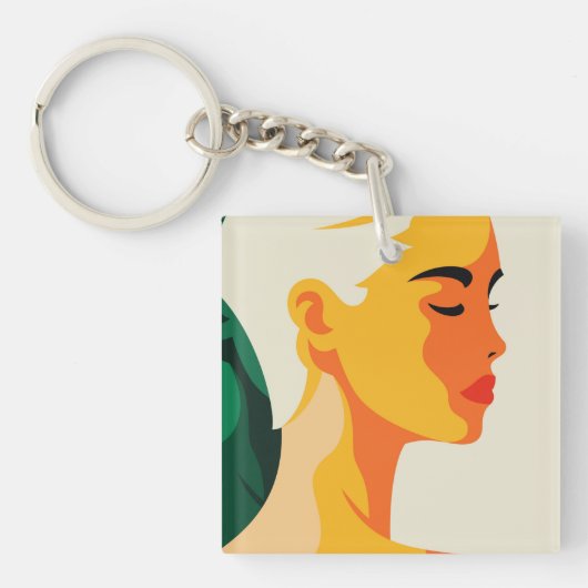 Leuke vrouw Portret Moderne Abstracte Custom Sleutelhanger (Voorkant)
