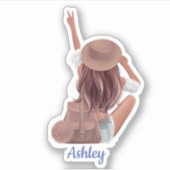 Leuke Vrouw Rugzak Custom Cut Gepersonaliseerd Vin Sticker (Voorkant)