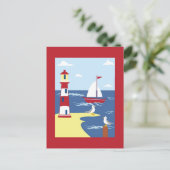 Leuke vuurtoren en boot kunst aan zee briefkaart (Staand voorkant)
