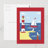 Leuke vuurtoren en boot kunst aan zee briefkaart (Voorkant / Achterkant)