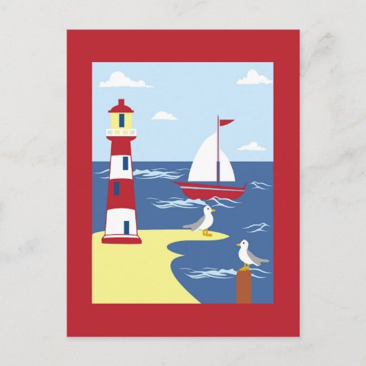 Leuke vuurtoren en boot kunst aan zee briefkaart (Voorkant)