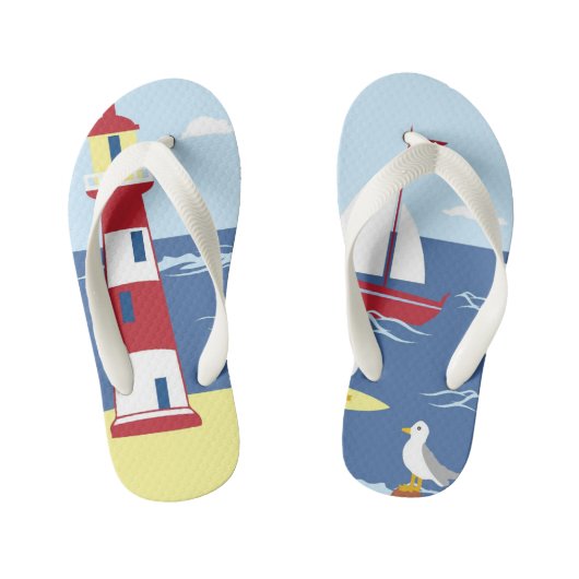 Leuke vuurtoren en boot kunst aan zee kinder teenslippers (Voetbed)