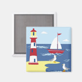 Leuke vuurtoren en boot kunst aan zee magneet (Voorkant / Achterkant)
