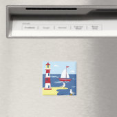 Leuke vuurtoren en boot kunst aan zee magneet (Insitu (Vaatwasser))