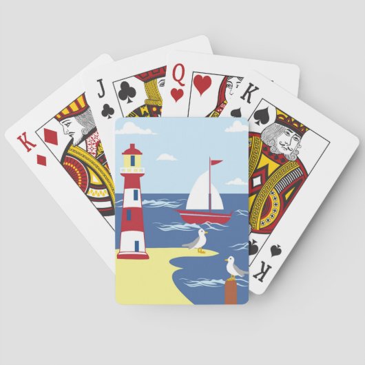 Leuke vuurtoren en boot kunst aan zee pokerkaarten (Achterkant)