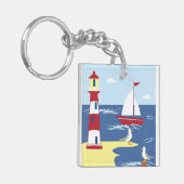 Leuke vuurtoren en boot kunst aan zee sleutelhanger (Voorkant Links)