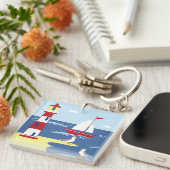 Leuke vuurtoren en boot kunst aan zee sleutelhanger (Voorkant Rechts)