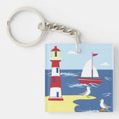 Leuke vuurtoren en boot kunst aan zee sleutelhanger (Voorkant)