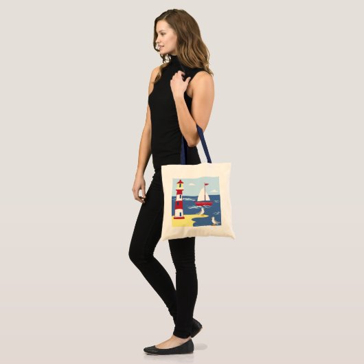 Leuke vuurtoren en boot kunst aan zee tote bag (Voorkant (model))