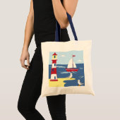 Leuke vuurtoren en boot kunst aan zee tote bag (Voorkant (product))