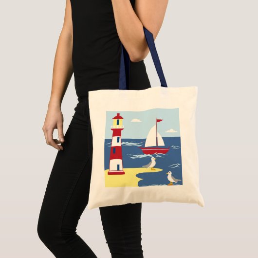 Leuke vuurtoren en boot kunst aan zee tote bag (Voorkant (product))