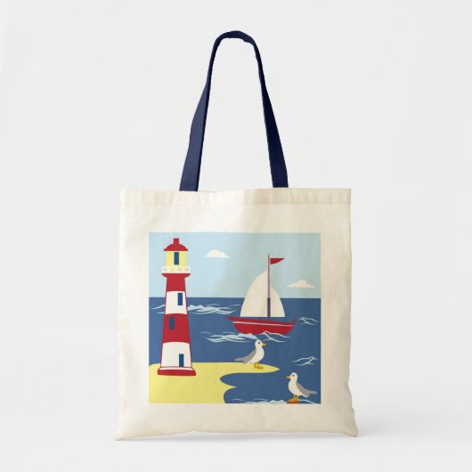 Leuke vuurtoren en boot kunst aan zee tote bag (Voorkant)