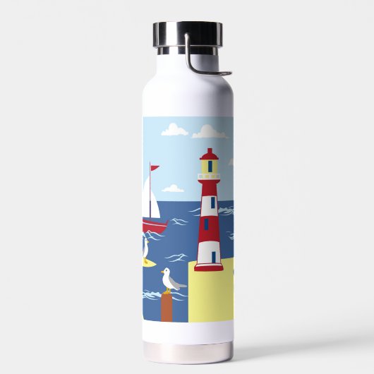 Leuke vuurtoren en boot kust illustratie waterfles (Links)