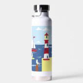 Leuke vuurtoren en boot kust illustratie waterfles (Rechts)