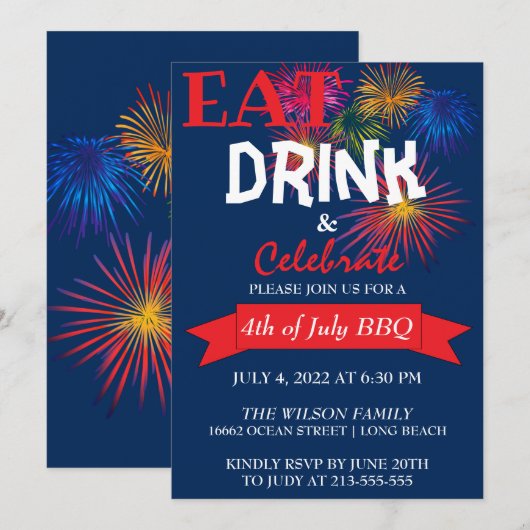 Leuke vuurwerk BBQ uitnodiging (Voorkant / Achterkant)