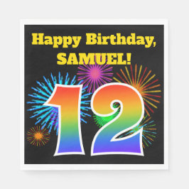 Leuke Vuurwerk + Regenboog Patroon "12" Verjaardag Servet