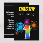 Leuke Vuurwerk + Regenboog Patroon "1" Verjaardag  Kaart (Voorkant / Achterkant)