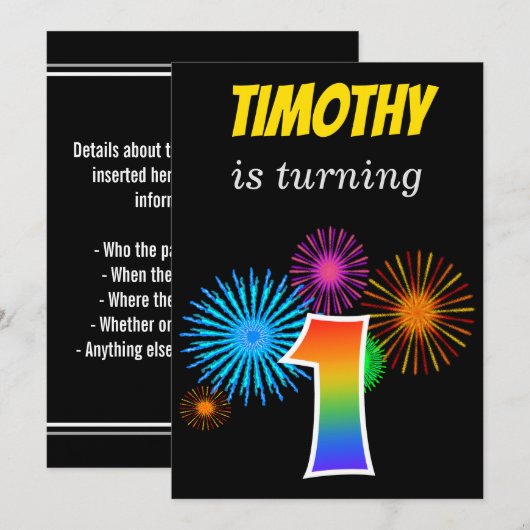 Leuke Vuurwerk + Regenboog Patroon "1" Verjaardag  Kaart (Voorkant / Achterkant)