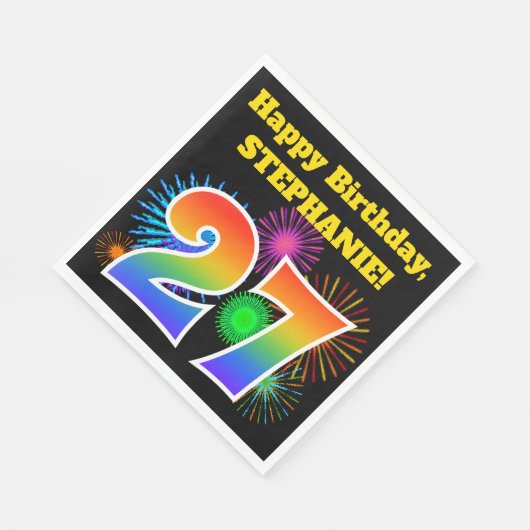Leuke Vuurwerk + Regenboog Patroon "27" Verjaardag Servet (Hoek)