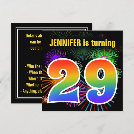 Leuke Vuurwerk + Regenboog Patroon "29" Verjaardag Kaart (Voorkant / Achterkant)