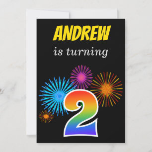 Leuke Vuurwerk + Regenboog Patroon "2" Verjaardag Kaart