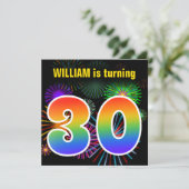 Leuke Vuurwerk + Regenboog Patroon "30" Verjaardag Kaart (Staand voorkant)