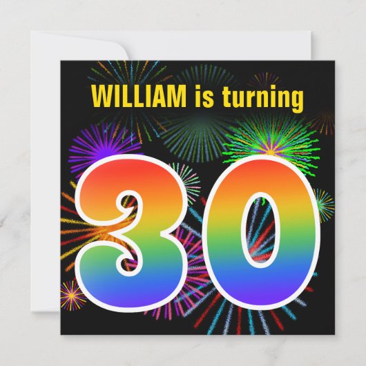 Leuke Vuurwerk + Regenboog Patroon "30" Verjaardag Kaart (Voorkant)