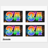 Leuke Vuurwerk + Regenboog Patroon "34" Evenement Rechthoekige Sticker (Vel)