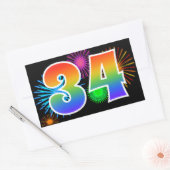 Leuke Vuurwerk + Regenboog Patroon "34" Evenement Rechthoekige Sticker (Envelop)