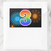 Leuke Vuurwerk + Regenboog Patroon "3" Evenement N Rechthoekige Sticker (Tas)