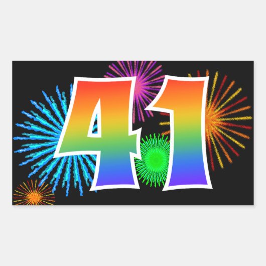 Leuke Vuurwerk + Regenboog Patroon "41" Evenement  Rechthoekige Sticker (Voorkant)