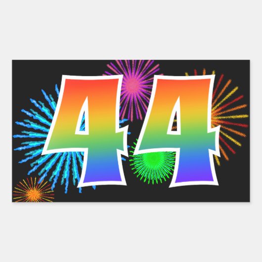 Leuke Vuurwerk + Regenboog Patroon "44" Evenement Rechthoekige Sticker (Voorkant)