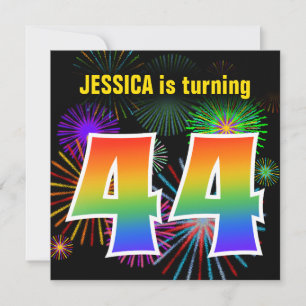 Leuke Vuurwerk + Regenboog Patroon "44" Verjaardag Kaart