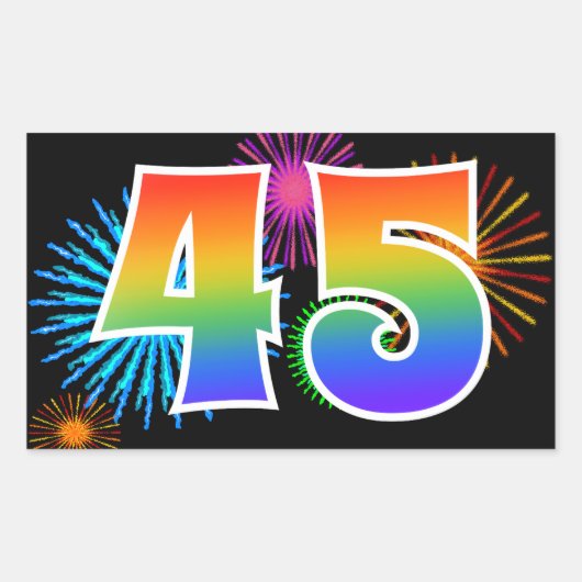 Leuke Vuurwerk + Regenboog Patroon "45" Evenement  Rechthoekige Sticker (Voorkant)