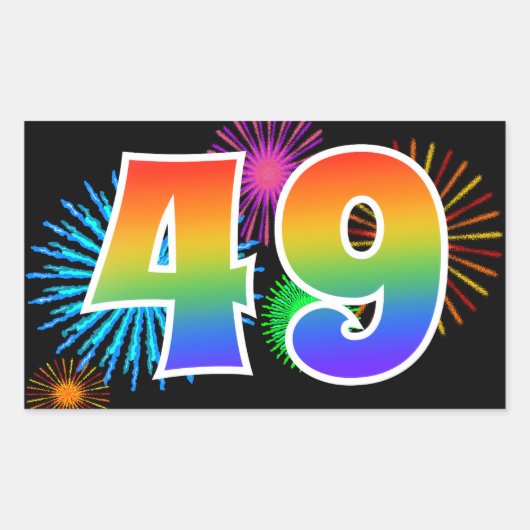 Leuke Vuurwerk + Regenboog Patroon "49" Evenement  Rechthoekige Sticker (Voorkant)