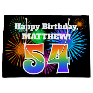 Leuke Vuurwerk + Regenboog Patroon "54" Verjaardag Groot Cadeauzakje